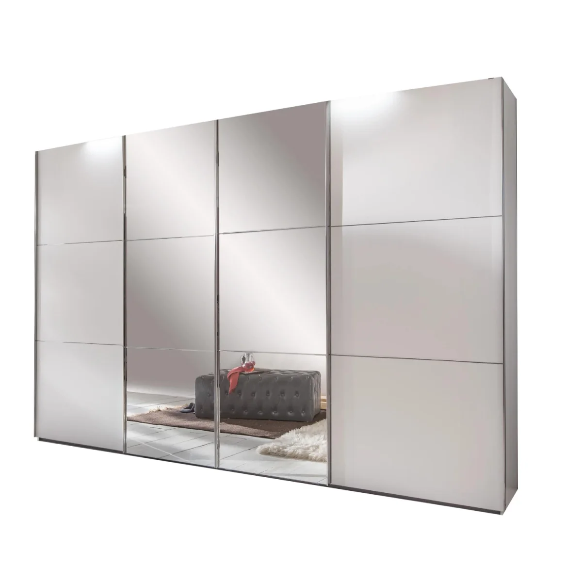 Escape 300cm 4 Door Mirrored Sliding Wardrobe in Matt White - White – image 2