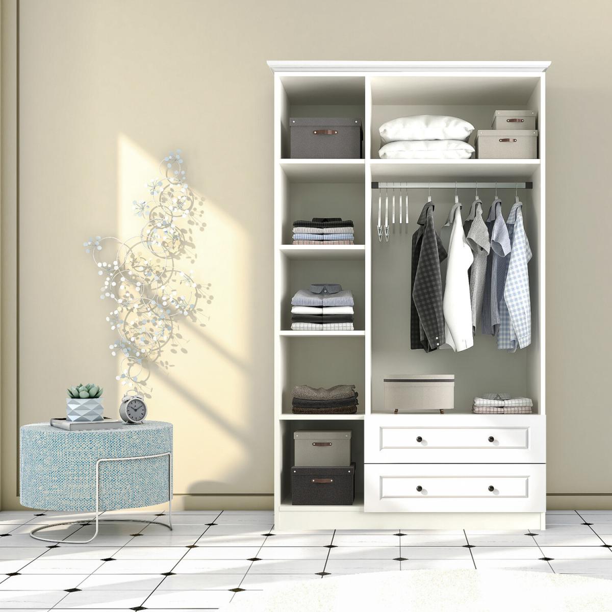 DIANA  3 Door 2 Drawer Mirrored Wardrobe, White - White – image 3