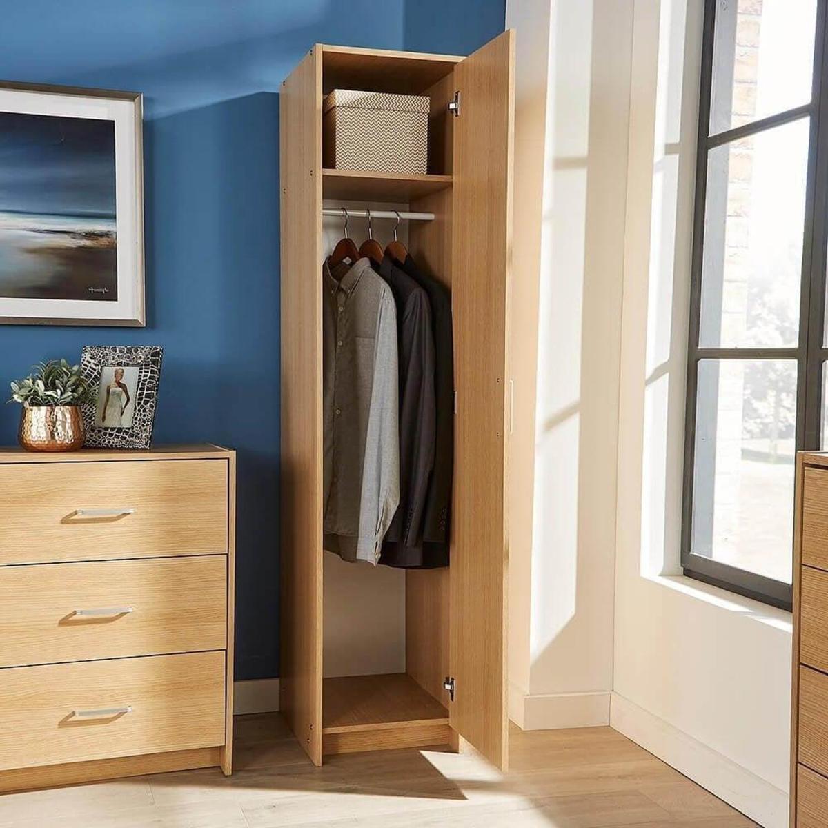 Stratford 1 Door Slim Wardrobe Bedroom Storage Unit - Oak – image 4