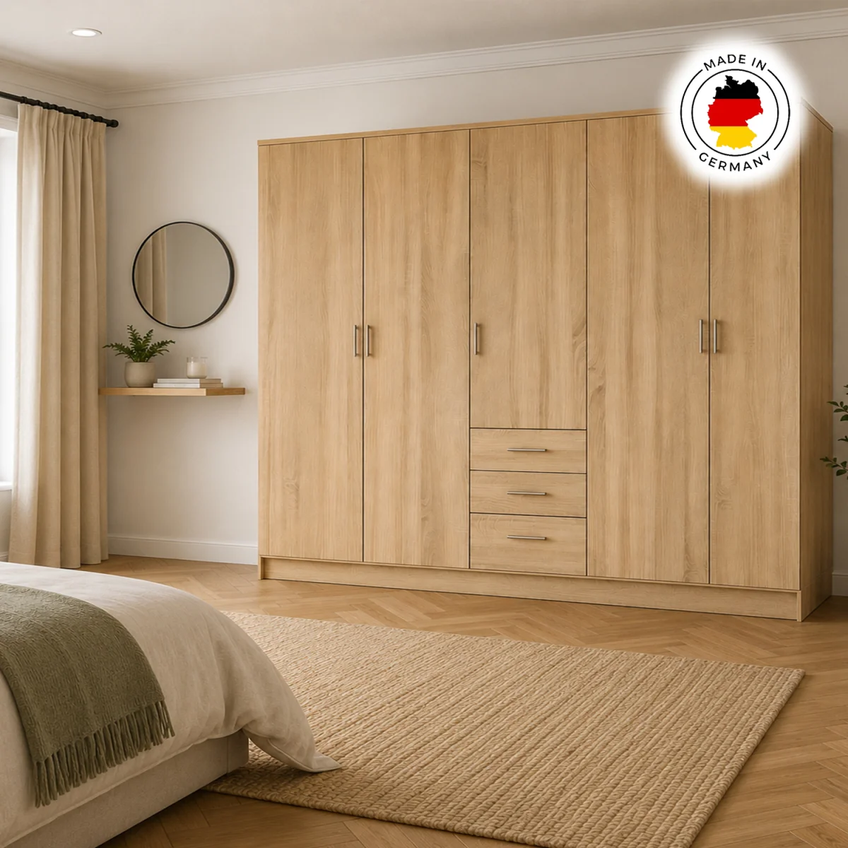 Venice Oak 5 Door Wardrobe with 3 Drawers - Oak – image 4