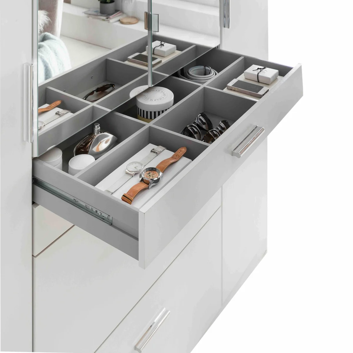 Aachen Matt White 4 Door 180cm Wardrobe with Mirror - White – image 6