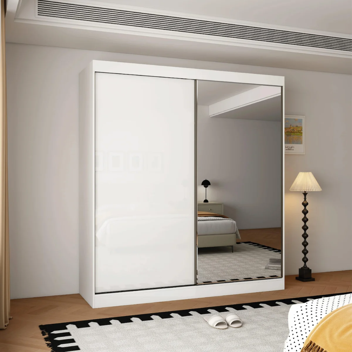 Pacific 200cm Gloss White Sliding Door Wardrobe with Mirror - White – image 3