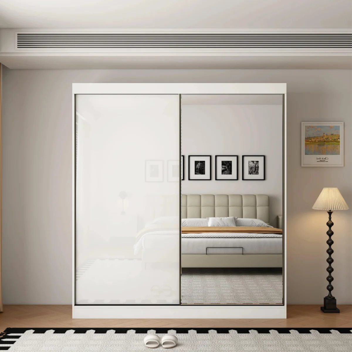 Pacific 200cm Gloss White Sliding Door Wardrobe with Mirror - White – image 4
