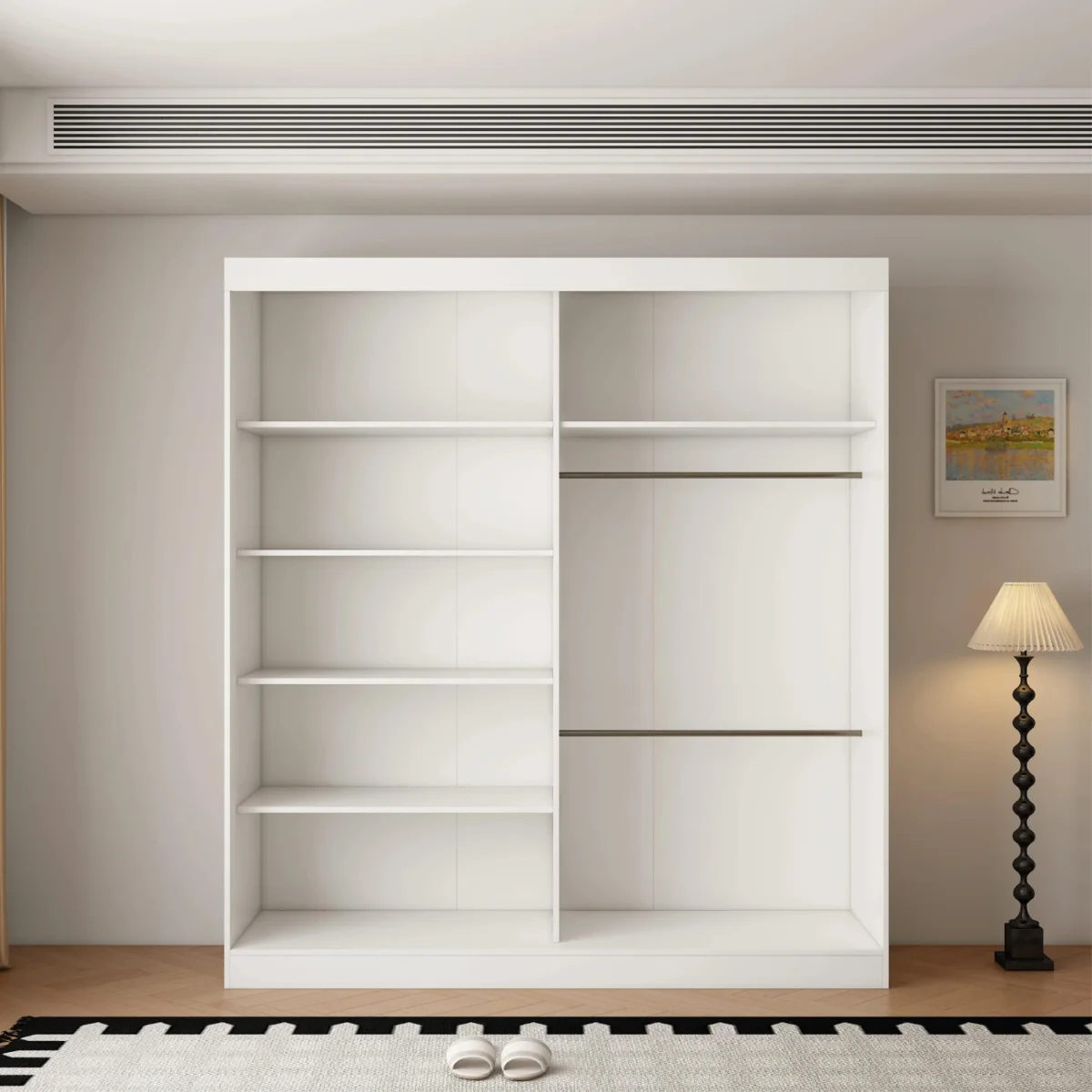 Pacific 200cm Gloss White Sliding Door Wardrobe with Mirror - White – image 5