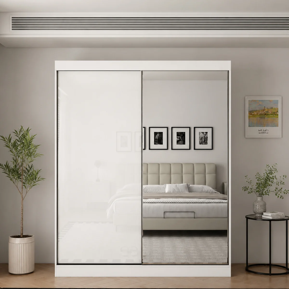 Pacific 200cm Gloss White Sliding Door Wardrobe with Mirror - White – image 1