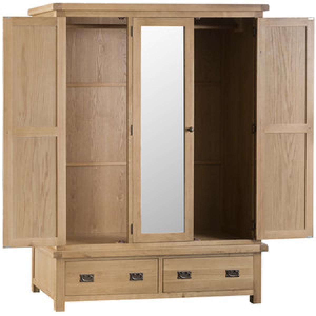 Bisbrooke Country 3 Door Wardrobe with Mirror - Medium Oak – image 6