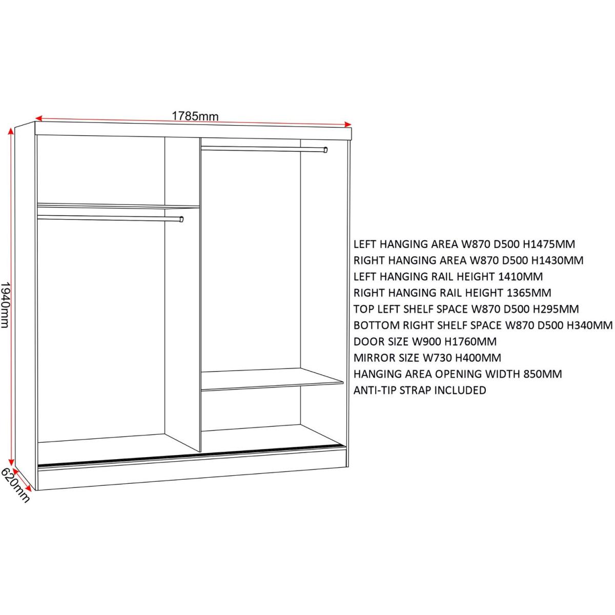 Nevada 2 Door Sliding Wardrobe  - White Gloss – image 9