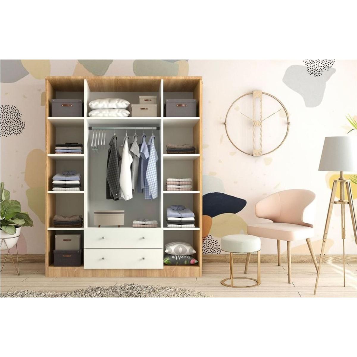 Rose Zn3 4 Doors and 2 Drawers Wardrobe - Oak & White – image 2