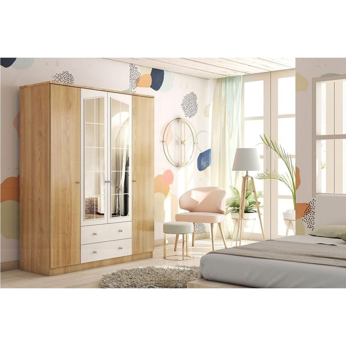 Rose Zn3 4 Doors and 2 Drawers Wardrobe - Oak & White – image 3