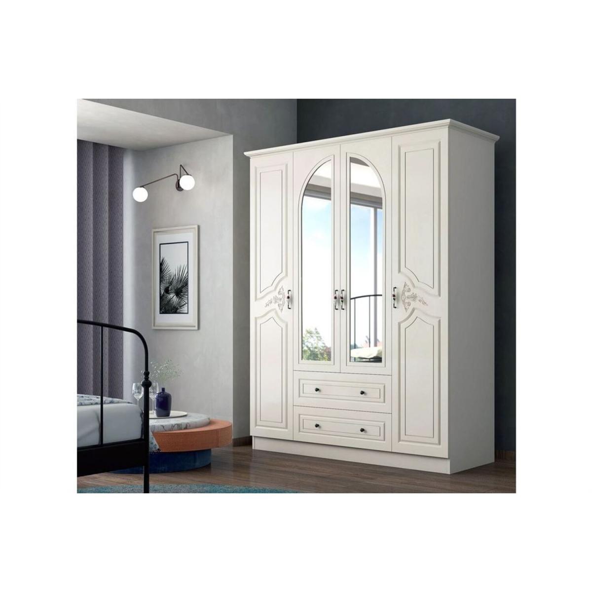 Olimpos 4 Doors and 2 Drawers Wardrobe - White – image 2