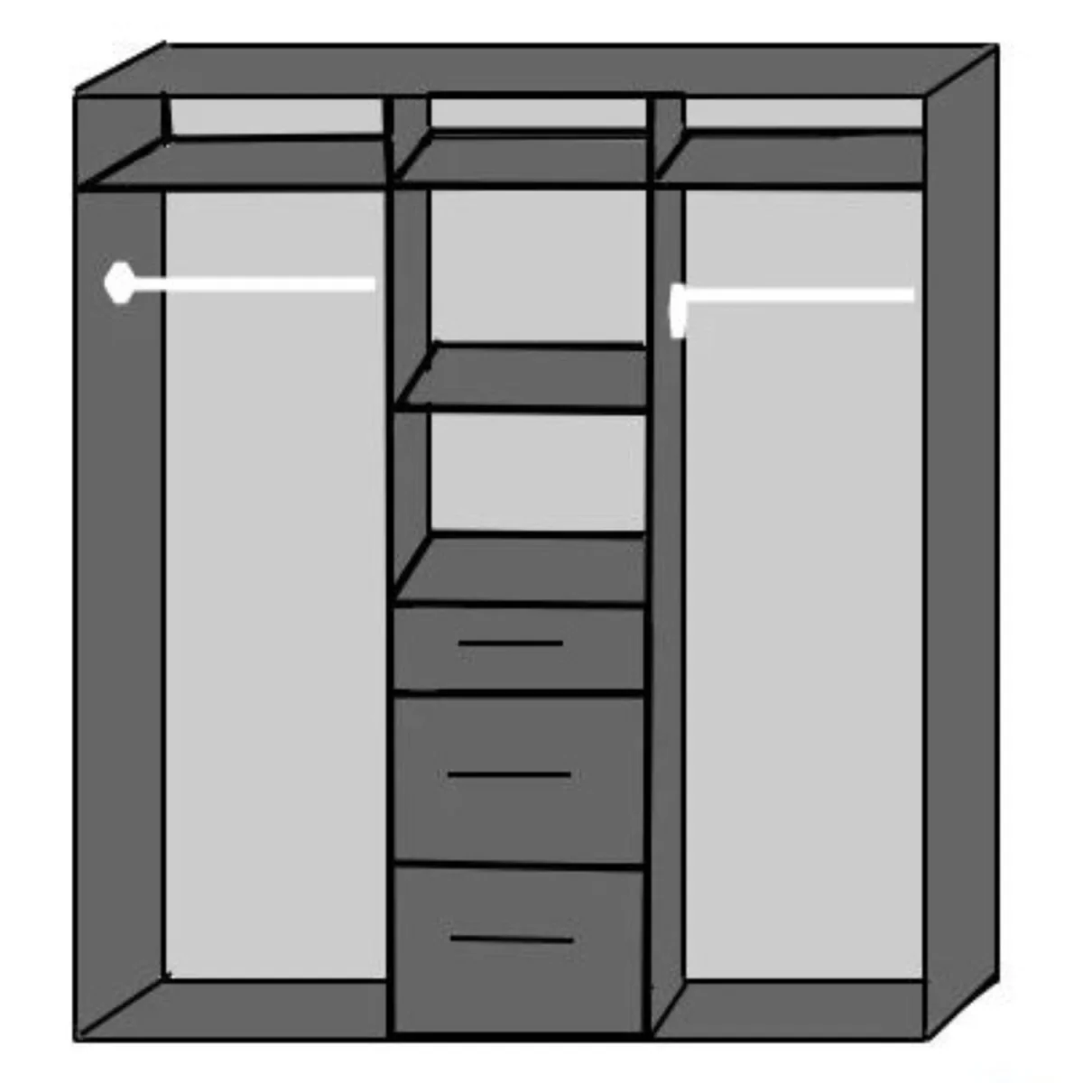 Click White and Grey 3 Door 135cm Wardrobe with Mirror - White – image 2