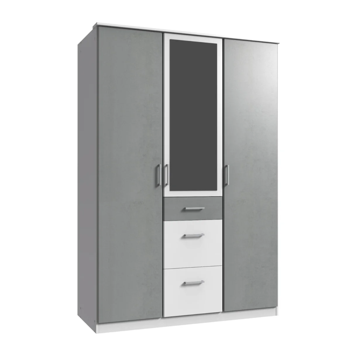 Click White and Grey 3 Door 135cm Wardrobe with Mirror - White – image 3