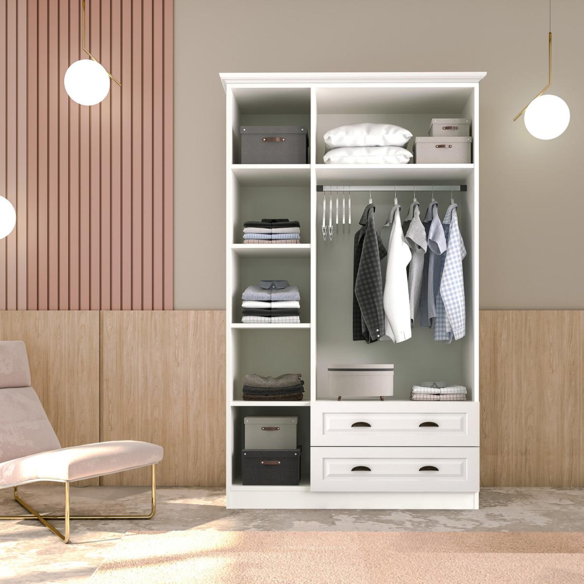 HEDLEY 3 Door 2 Drawer Mirorred Wardrobe, White - White – image 3
