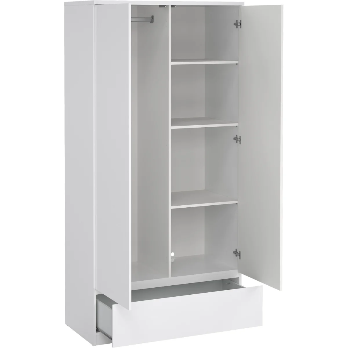 Naia Wardrobe with 2 Doors 1 Drawer in White High Gloss - White High Gloss – image 2