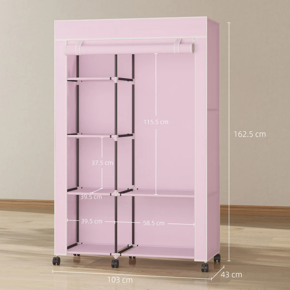 Modern Wardrobe Portable Wardrobe with 6 Shelves 1 Hanging Rail - Pink – image 8