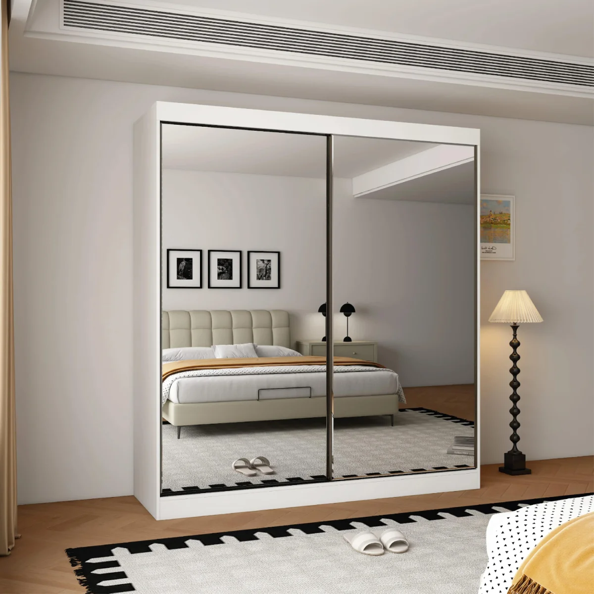 Oracle 200cm Full Mirror Sliding Door Wardrobe - White – image 2