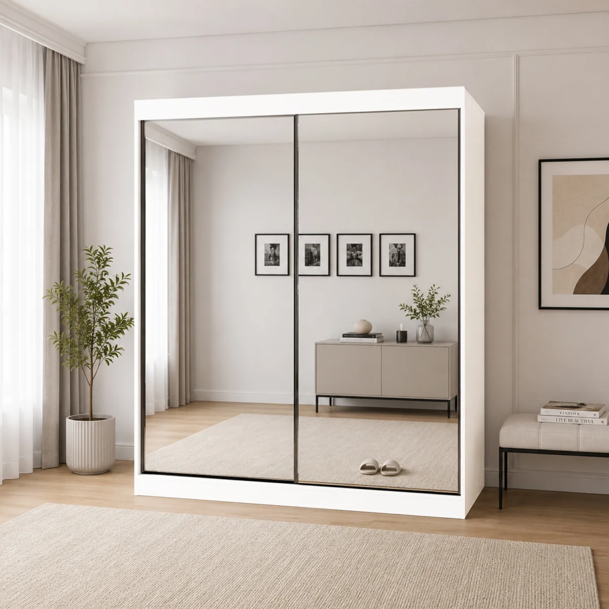 Oracle 200cm Full Mirror Sliding Door Wardrobe - White – image 1