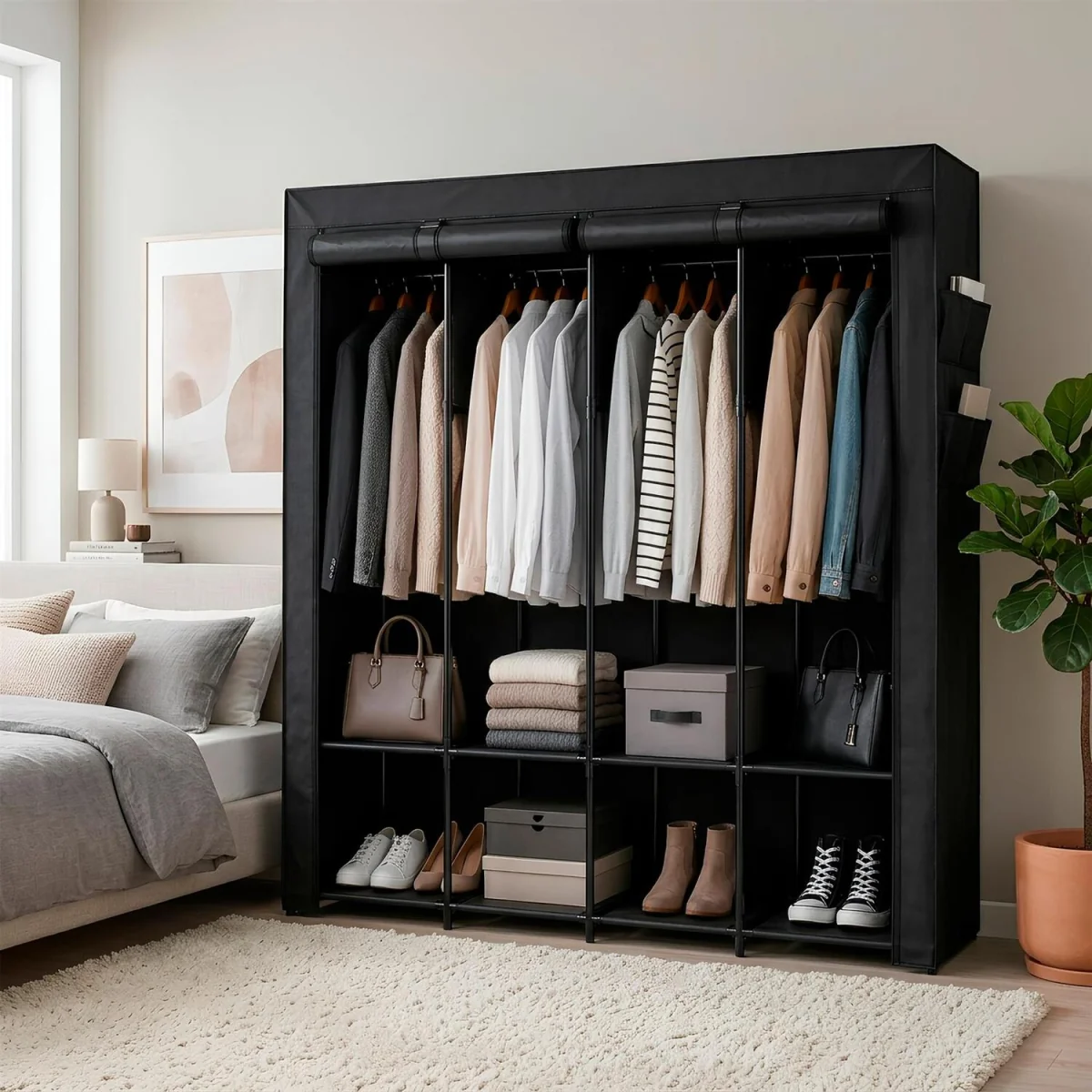 Portable Fabric Wardrobe - 170 x 45 x 167cm - Black – image 5