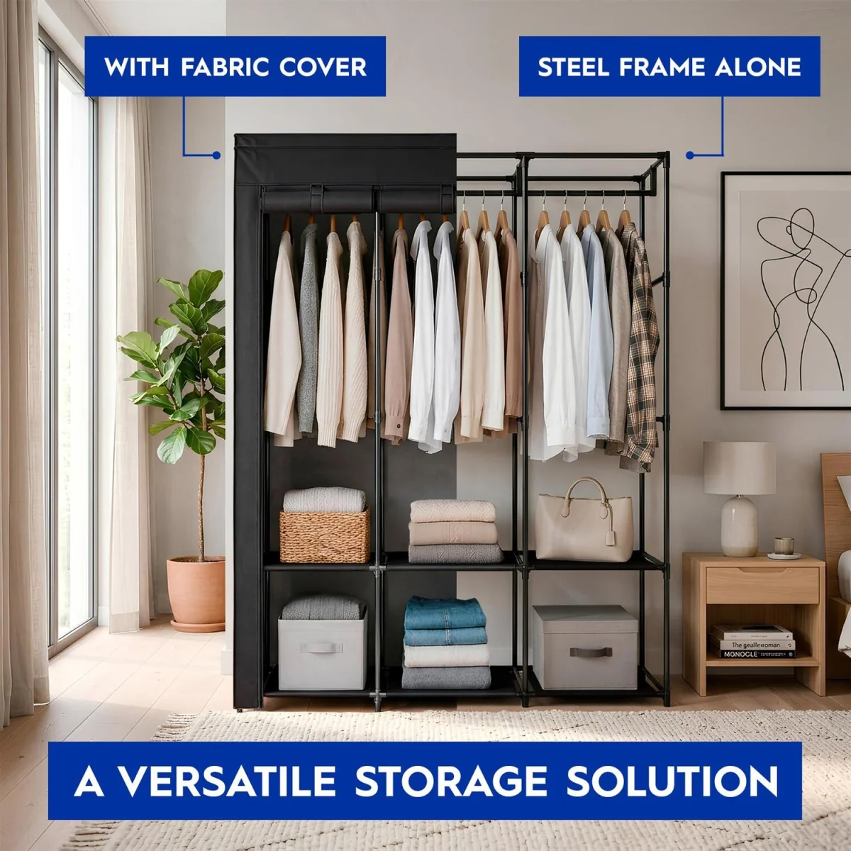 Portable Fabric Wardrobe - 170 x 45 x 167cm - Black – image 6