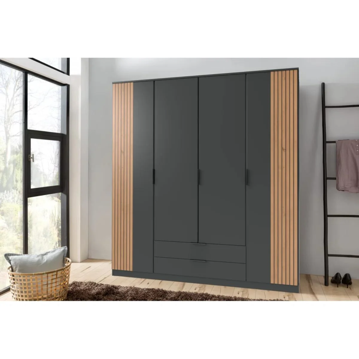 Nameer Graphite and Oak 4 Door 180cm Wardrobe - Grey – image 3