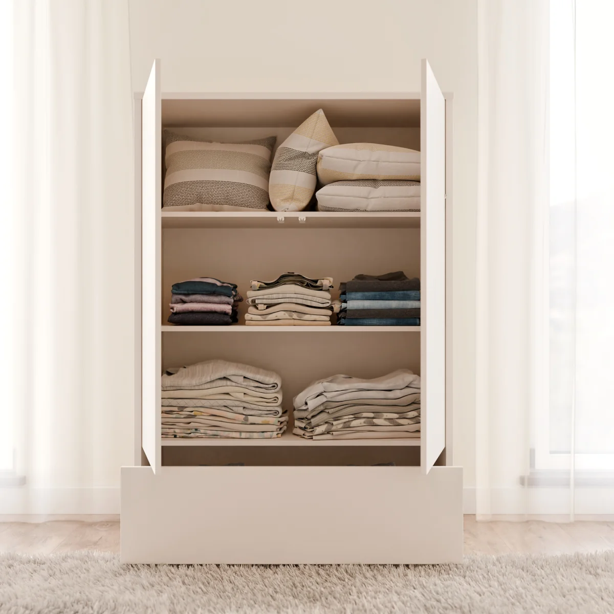 Alice Springs 2 Door Wardrobe with Push-Open Doors & Drawer in Sand - Sand – image 2