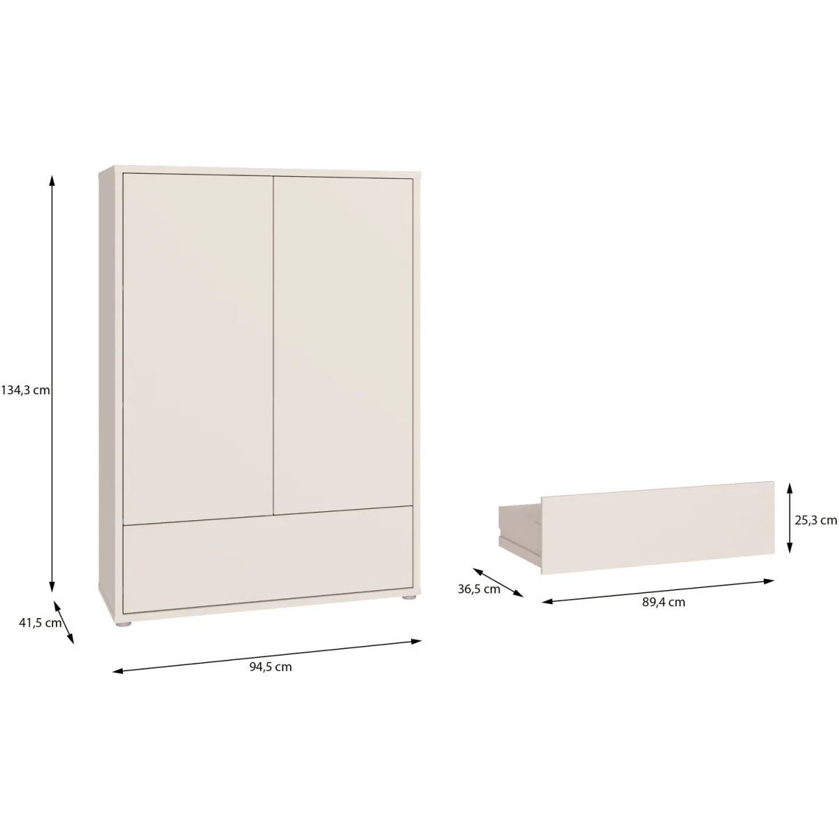Alice Springs 2 Door Wardrobe with Push-Open Doors & Drawer in Sand - Sand – image 9