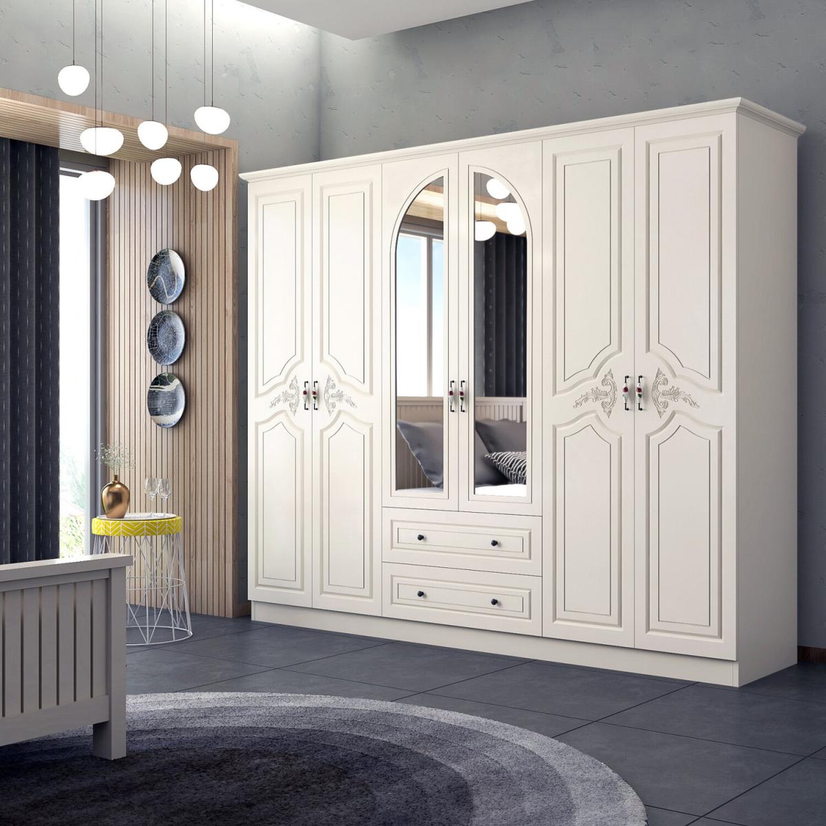 CLARA 6 Door 2 Drawers Wardrobe, White - White – image 3