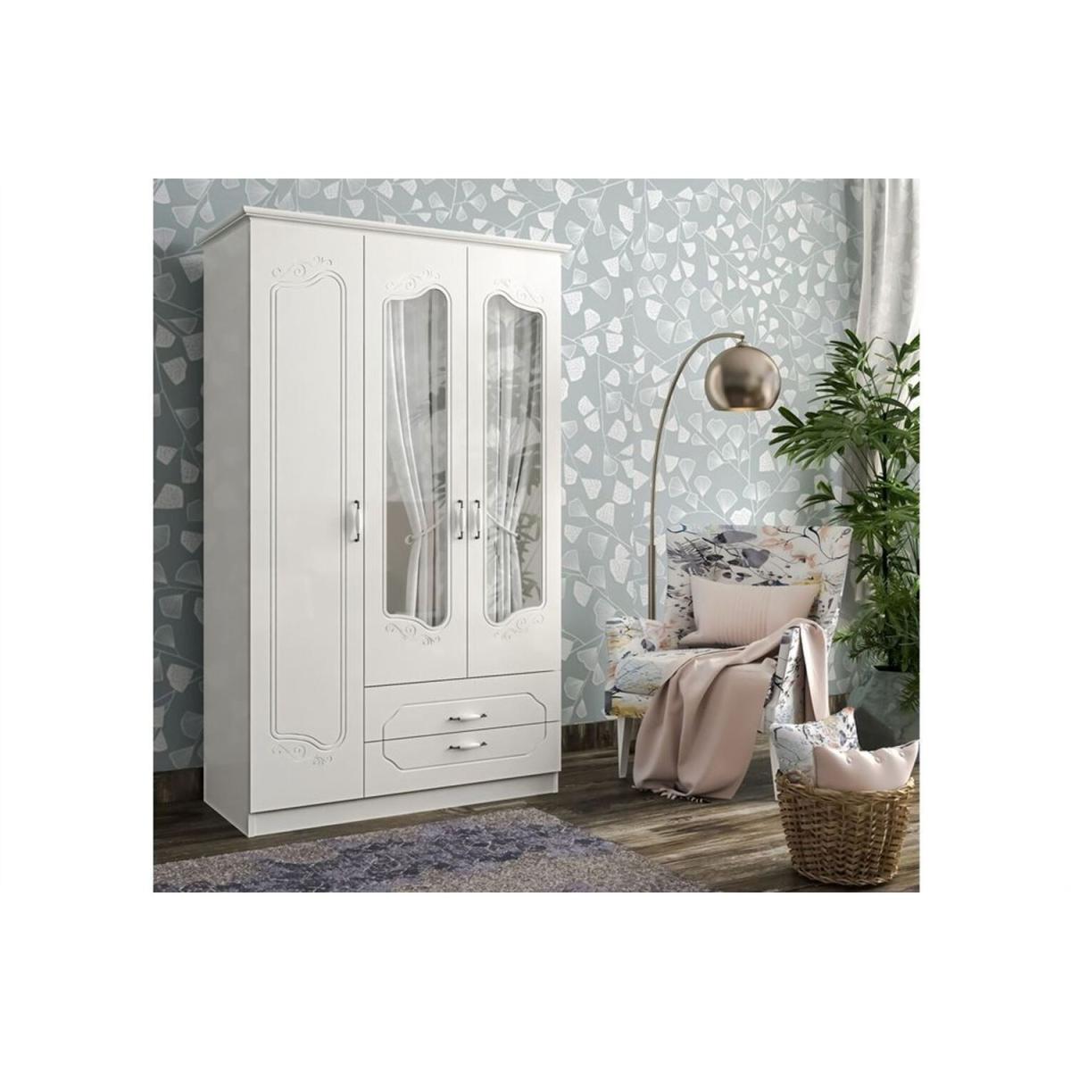 Linda 3 Doors and 2 Drawers Wardrobe white - White – image 2