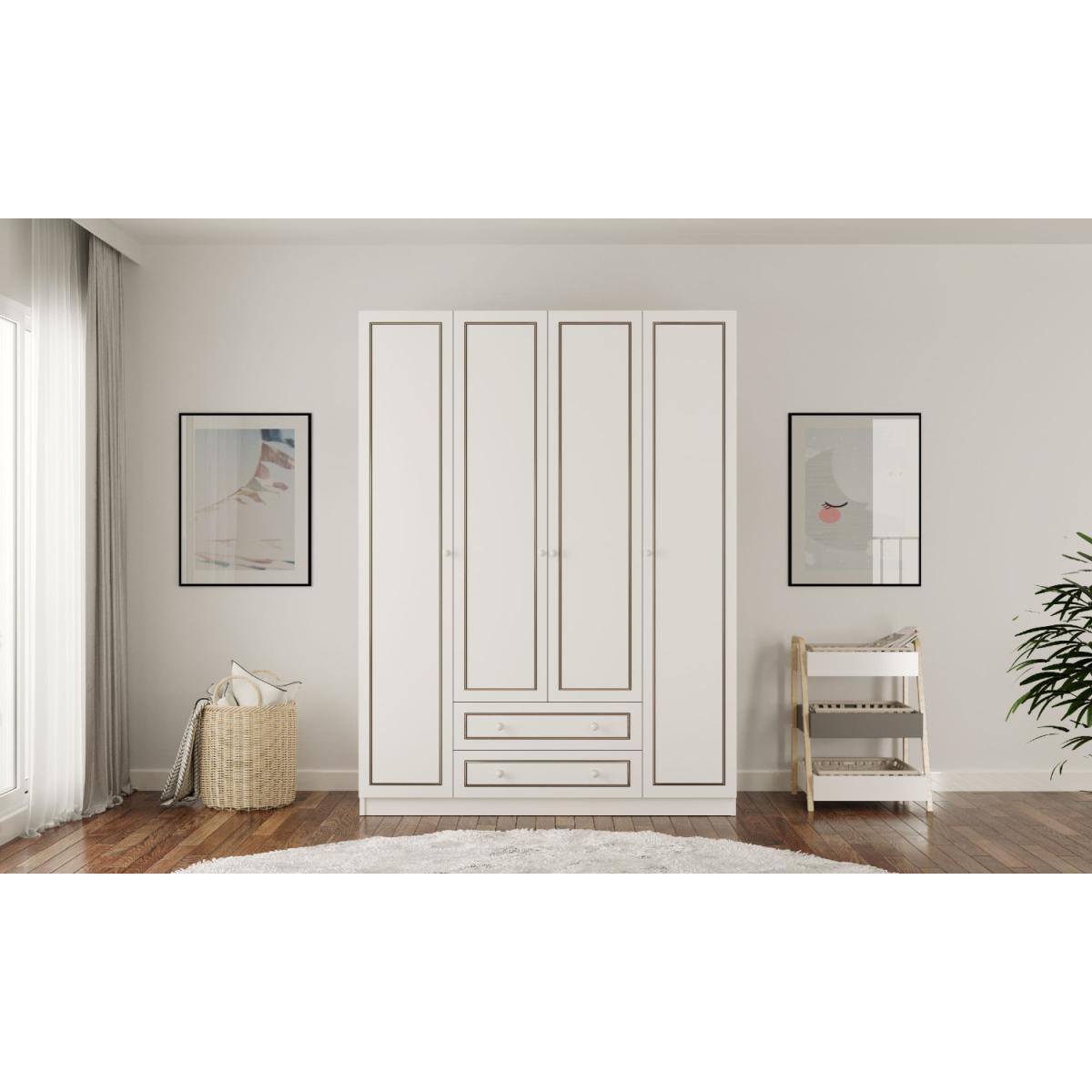 CLEMENT 4 Door 2 Drawer Wardrobe - White – image 2