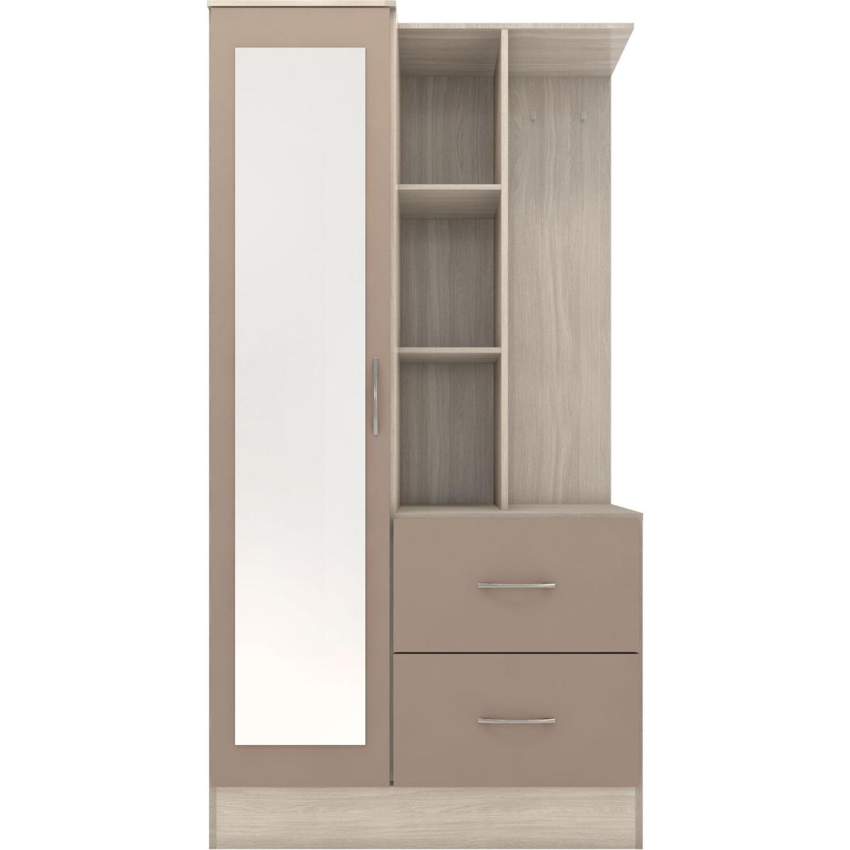 Nevada Mirrored Open Shelf Wardrobe - Oyster Gloss, Light Oak / Oyster Gloss, Light Oak – image 2