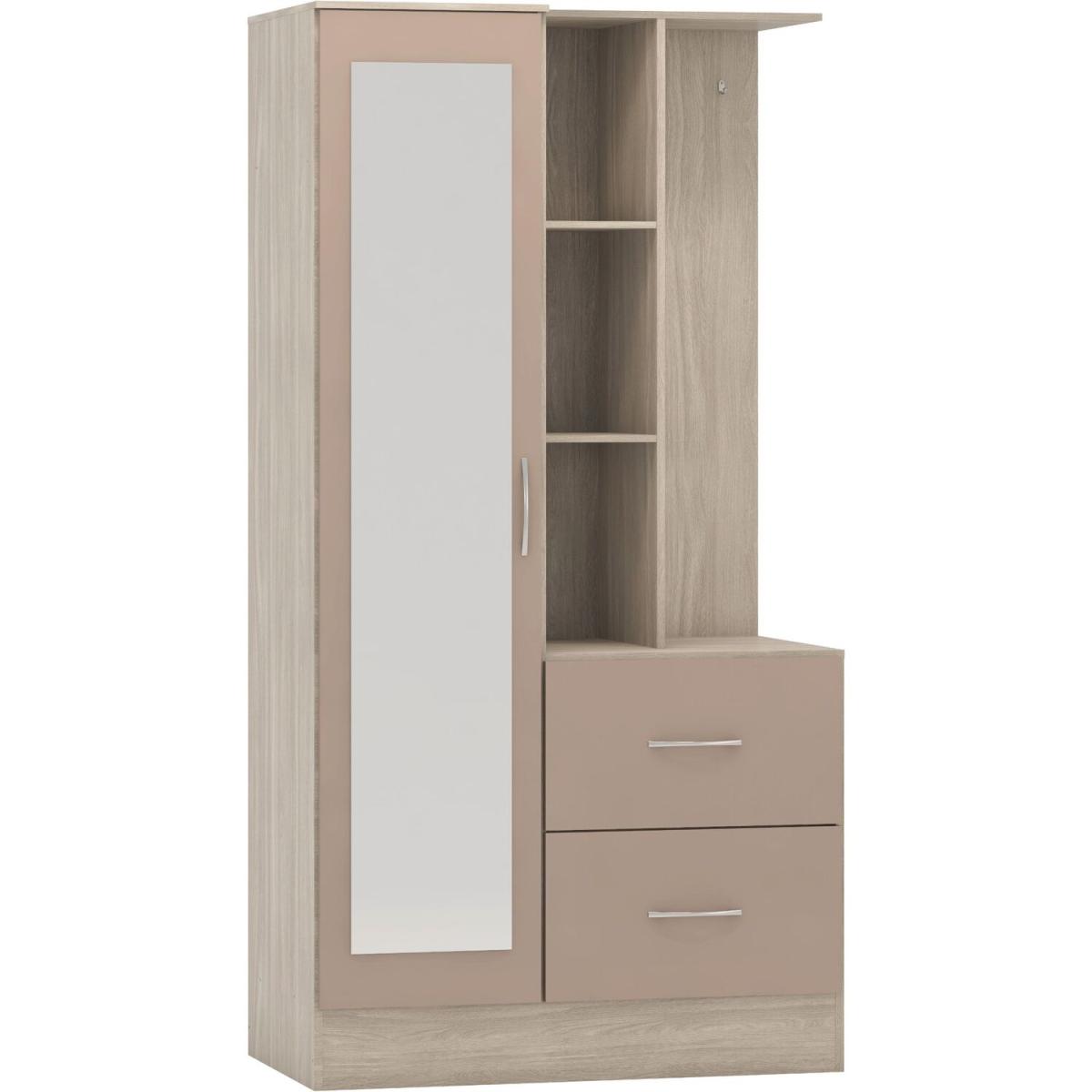 Nevada Mirrored Open Shelf Wardrobe - Oyster Gloss, Light Oak / Oyster Gloss, Light Oak – image 3