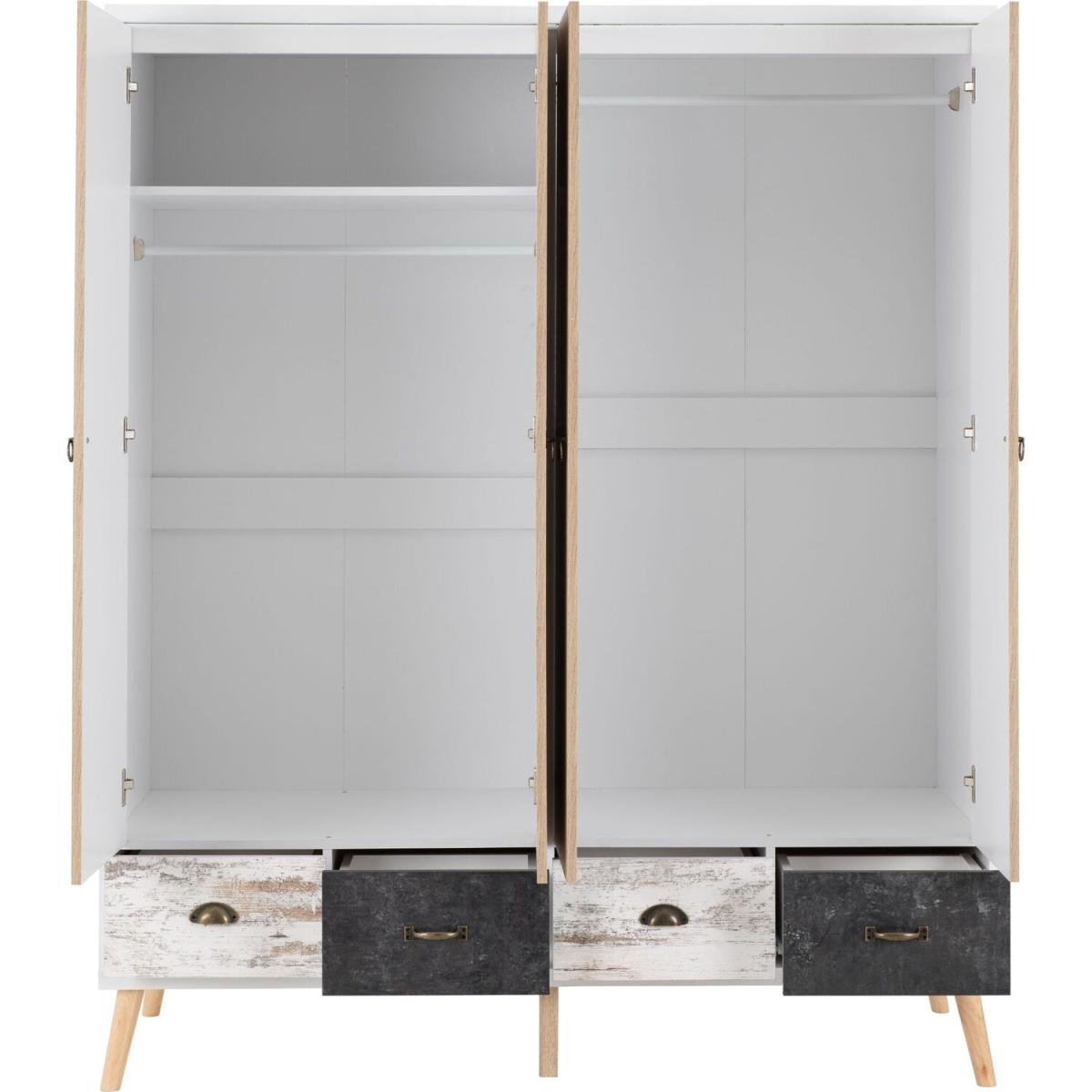 Nordic 4 Door 4 Drawer Wardrobe - White – image 2