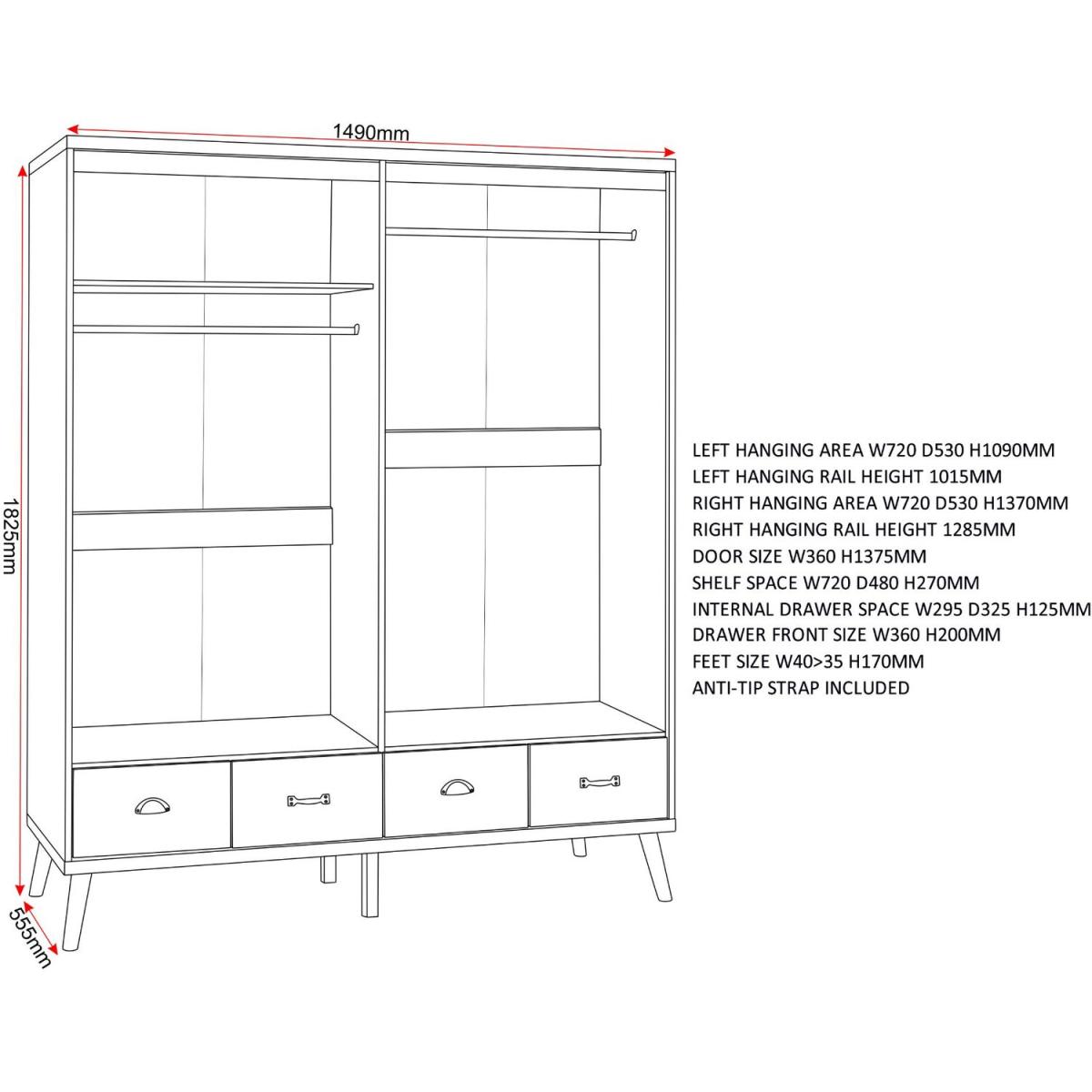 Nordic 4 Door 4 Drawer Wardrobe - White – image 6