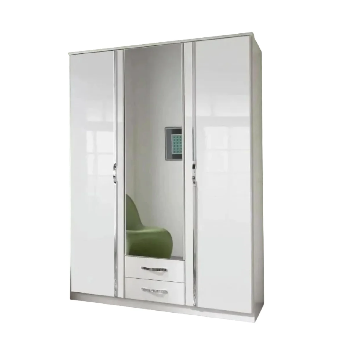 Trio 3 Door Mirrored Wardrobe in Gloss White with Drawers - White – image 3