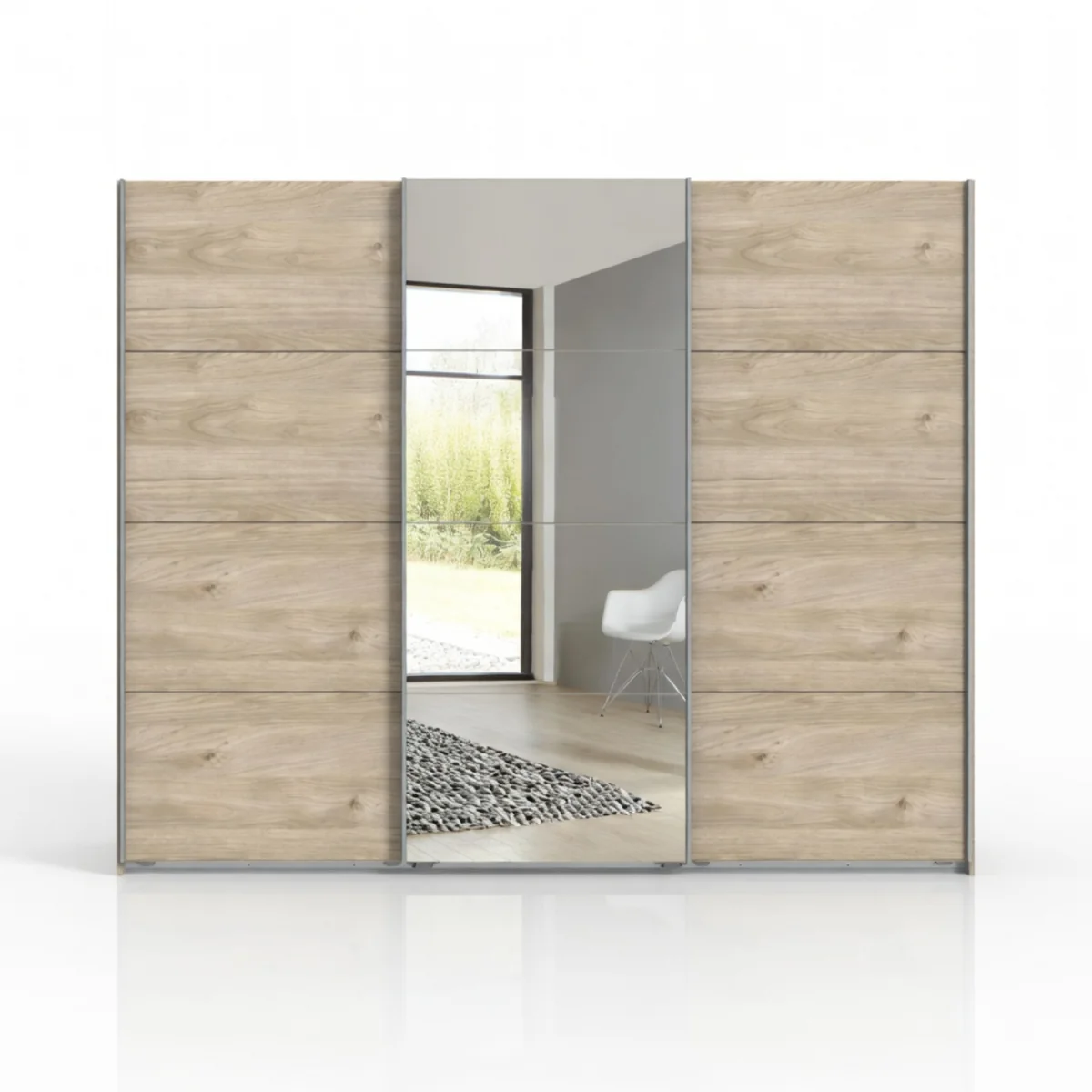 Ernie 270cm 3 Door Mirrored Sliding Wardrobe in Hickory Oak - Oak – image 2