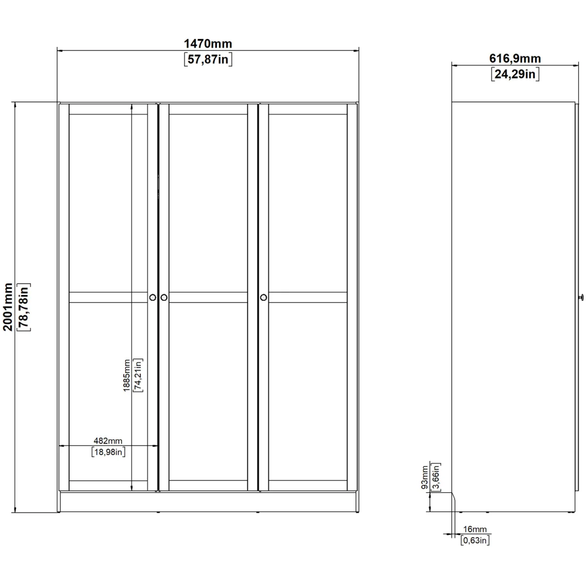 Brande Wardrobe 3 Doors - Jackson Hickory – image 12