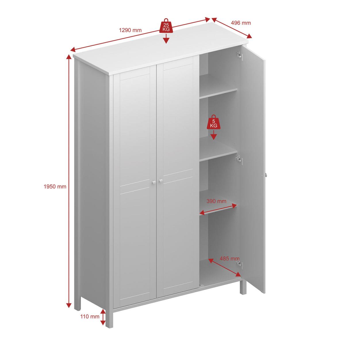 Tromso 3-Door Wardrobe - White – image 7