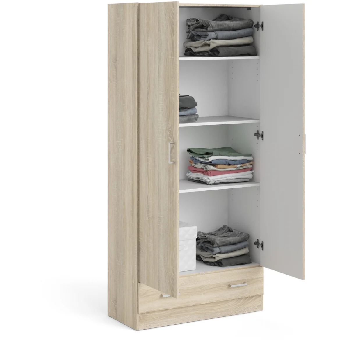 Space Wardrobe with 2 Doors + 1 Drawer - Oak – image 2