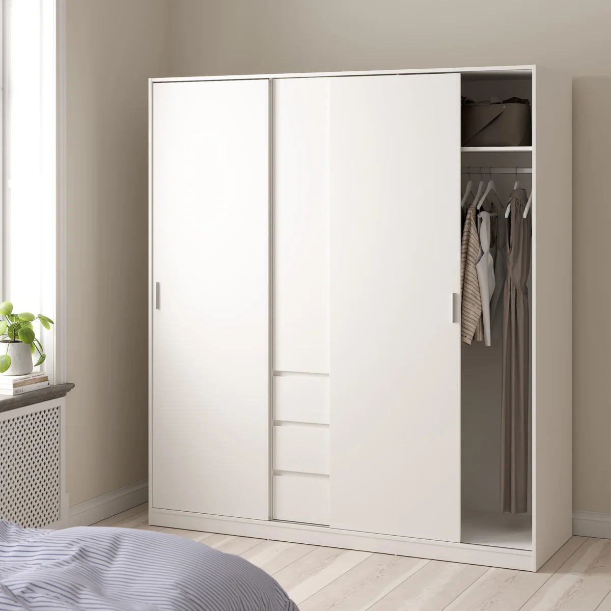 Naia Wardrobe with 2 Sliding Doors 1 Door 3 Drawers in Jackson Hickory Oak - Jackson Hickory Oak – image 12