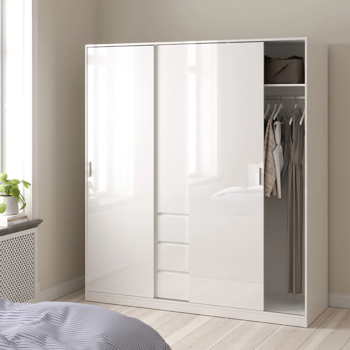 Naia Wardrobe with 2 Sliding Doors 1 Door 3 Drawers in Jackson Hickory Oak - Jackson Hickory Oak – image 20