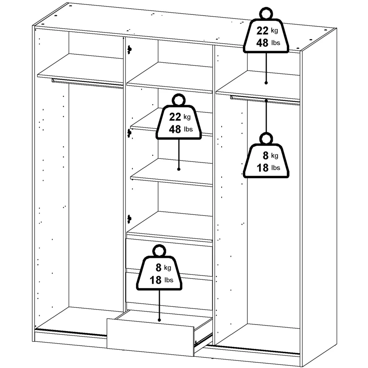 Naia Wardrobe with 2 Sliding Doors 1 Door 3 Drawers in Jackson Hickory Oak - Jackson Hickory Oak – image 22