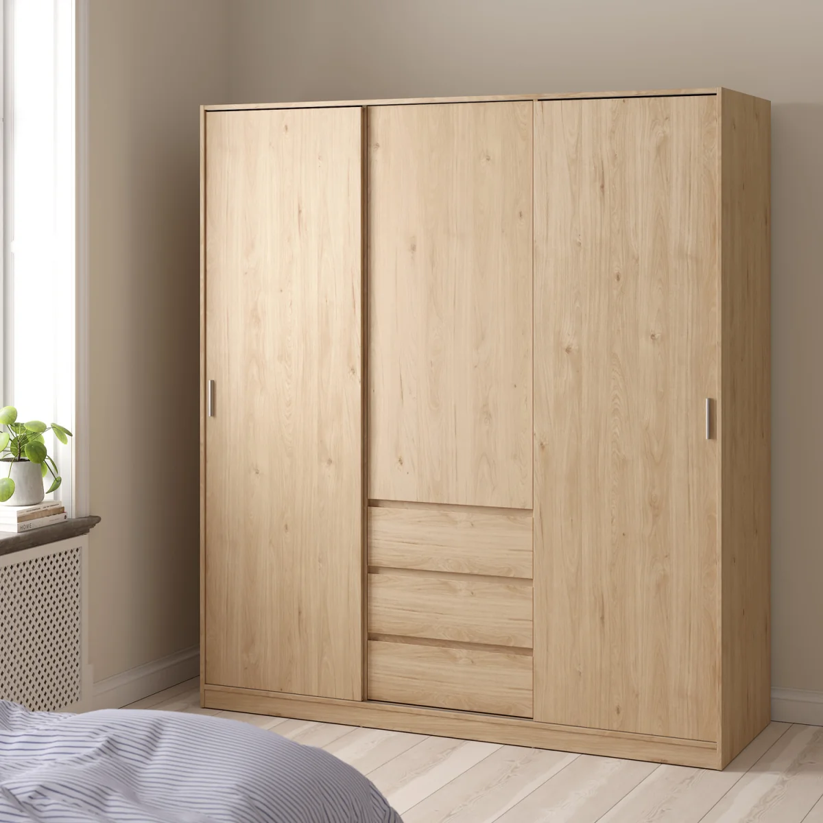 Naia Wardrobe with 2 Sliding Doors 1 Door 3 Drawers in Jackson Hickory Oak - Jackson Hickory Oak – image 6