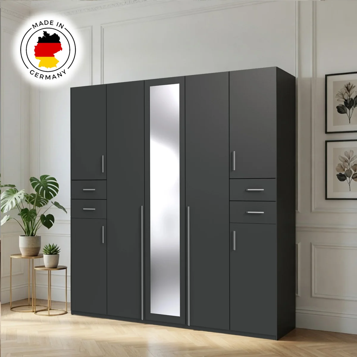 Vegas Graphite 5 Door Wardrobe with Mirror and Drawers - Grey – image 4