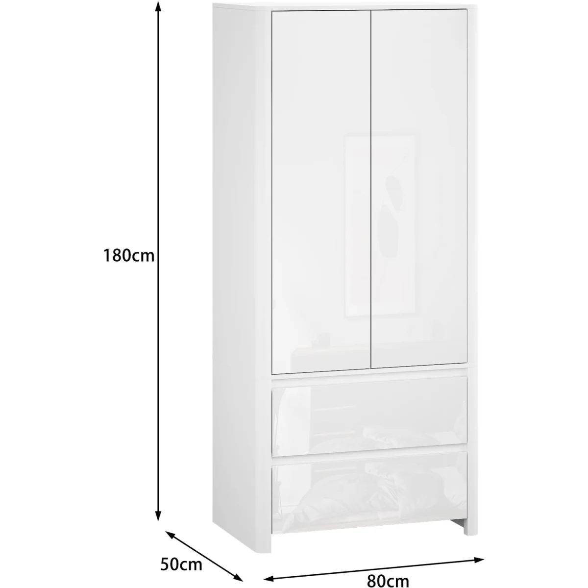 Ardenza White High Gloss 2 Door 2 Drawer Wardrobe - White & White Gloss – image 2