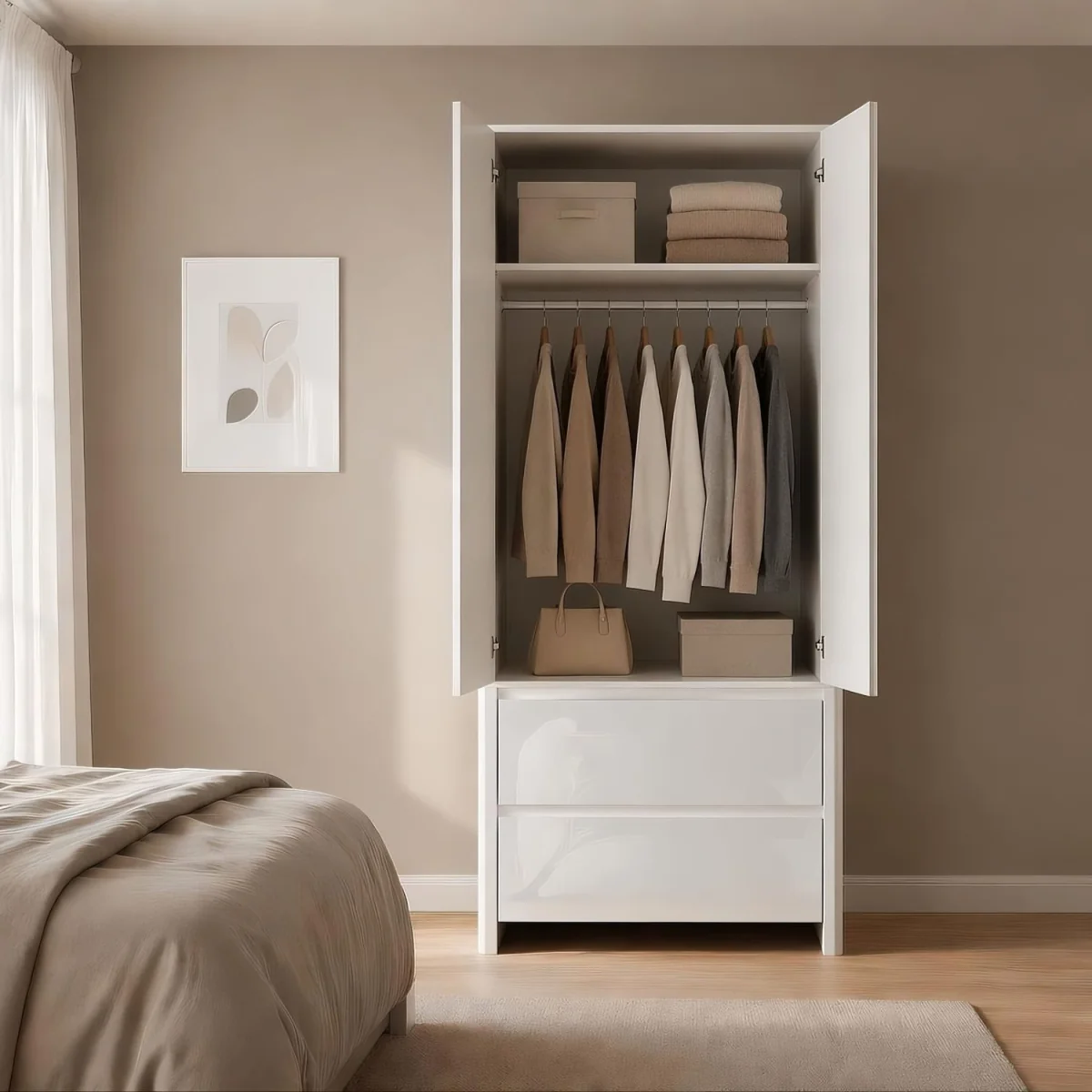 Ardenza White High Gloss 2 Door 2 Drawer Wardrobe - White & White Gloss – image 5