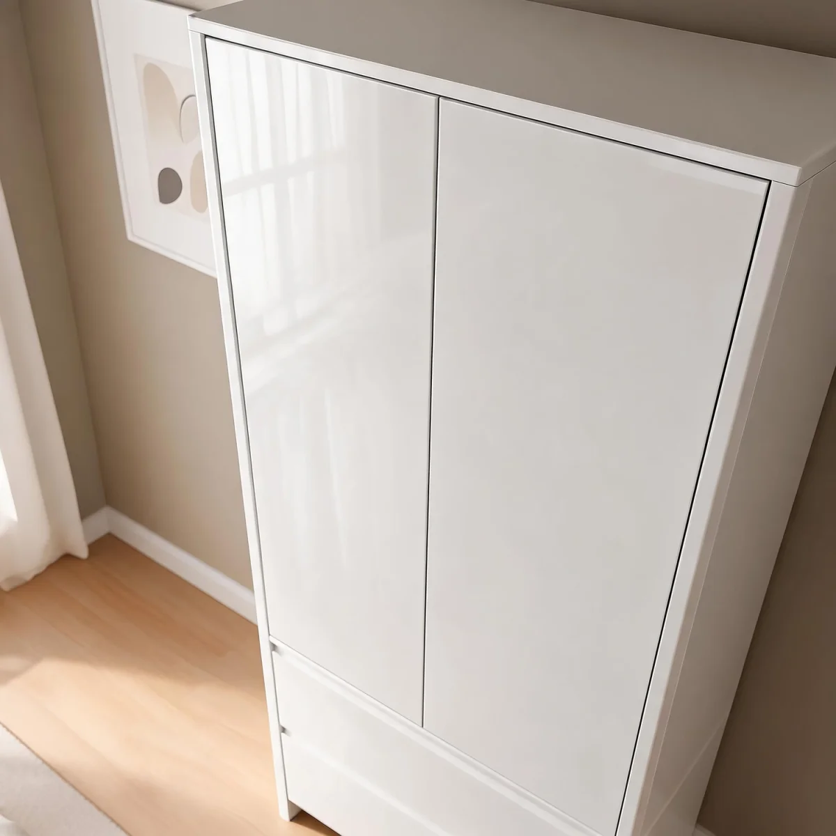 Ardenza White High Gloss 2 Door 2 Drawer Wardrobe - White & White Gloss – image 7