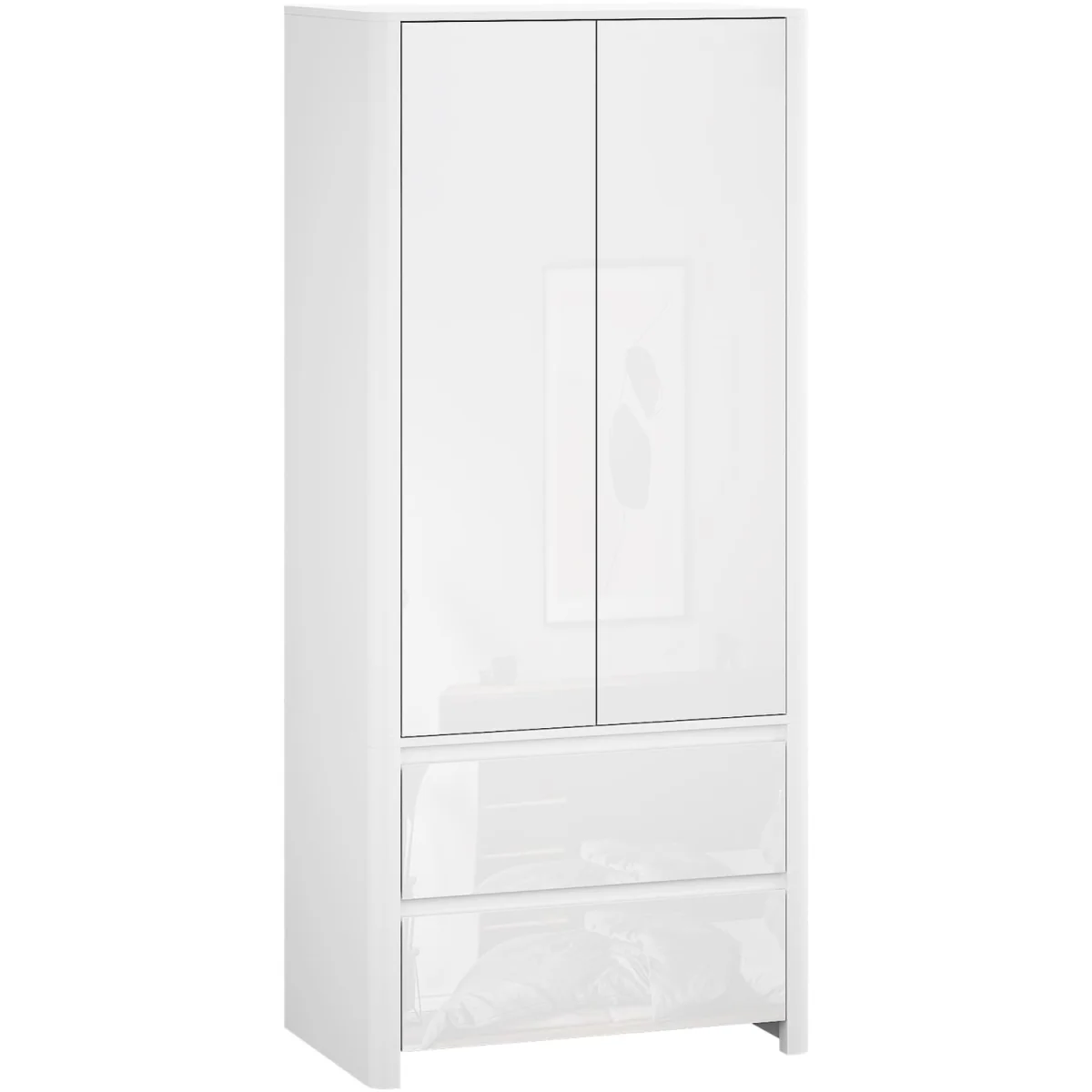 Ardenza White High Gloss 2 Door 2 Drawer Wardrobe - White & White Gloss – image 10