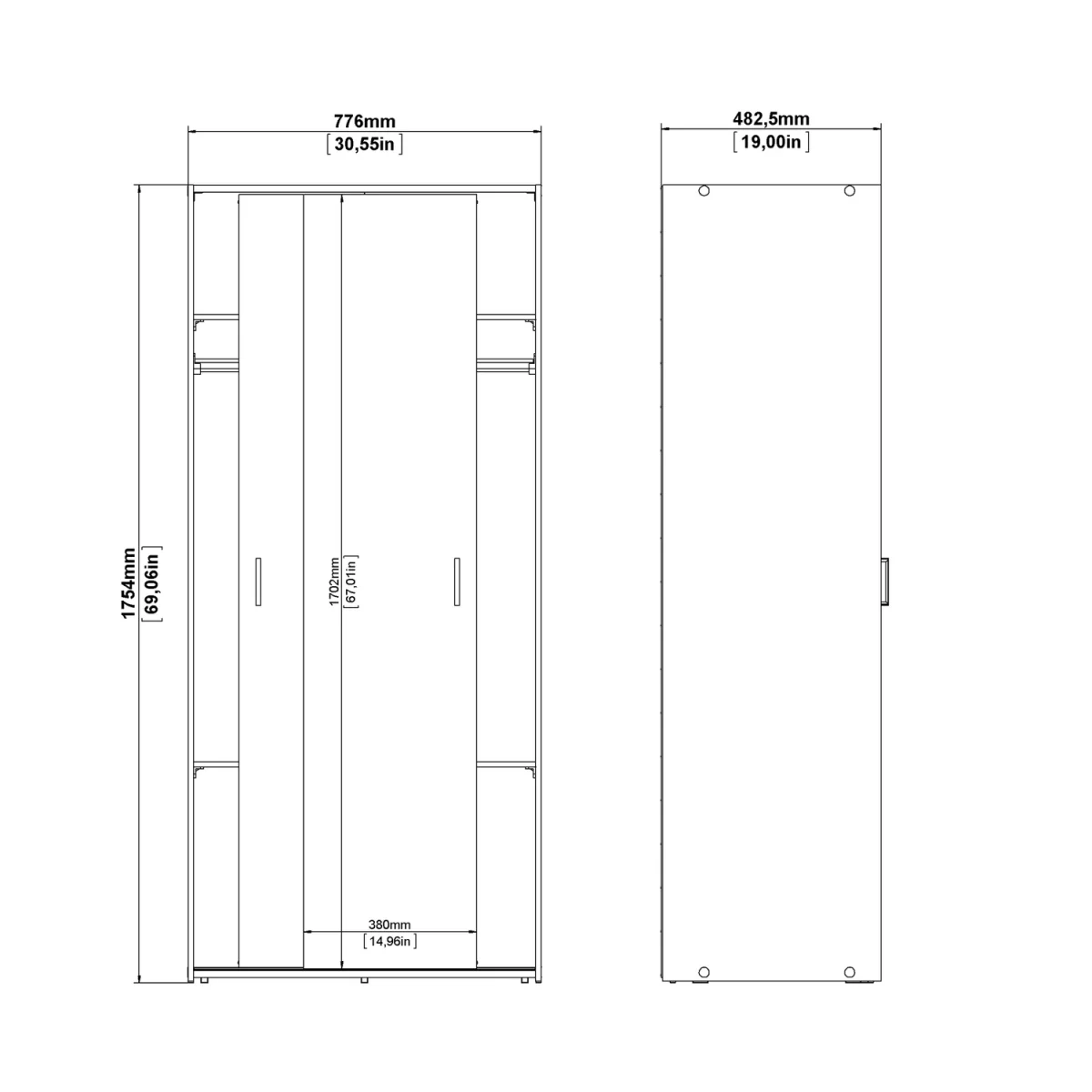 Space Wardrobe 2 Sliding Doors in White 1750 - White – image 8