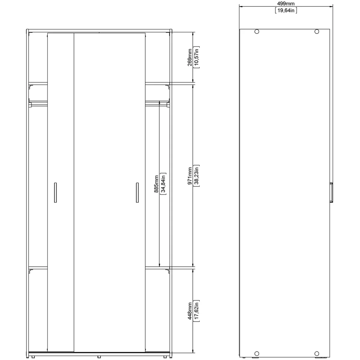 Space Wardrobe 2 Sliding Doors in White 1750 - White – image 9