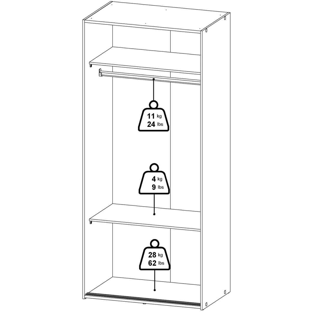 Space Wardrobe 2 Sliding Doors in White 1750 - White – image 10